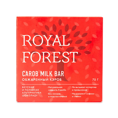 Шоколад "Обжареный кэроб", ROYAL FOREST CAROB MILK BAR, 75 г ТрансКэроб