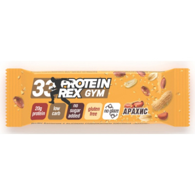 Батончик с высоким содержанием протеина 30% GYM арахис Protein Rex 60 гр Здоровье