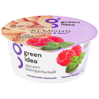 Десерт миндальный с йогуртовой закваской &amp;quot;Малина и базилик&amp;quot; 140г Green Idea