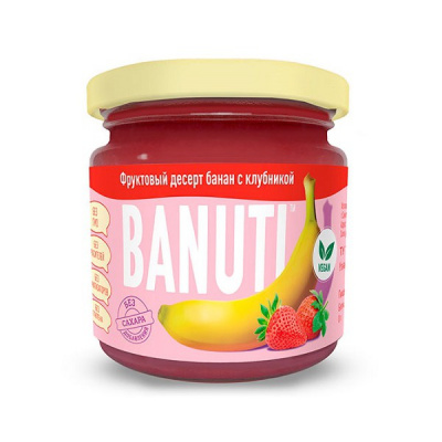 Джем-десерт BANUTI Банановый с клубникой (стекло), 200 гр