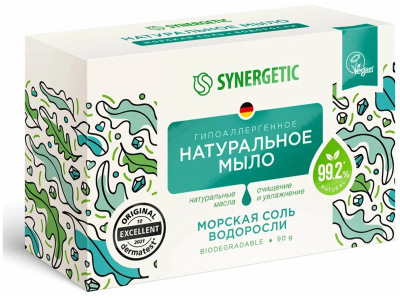 Synergetic Мыло туалетное "Морская соль и водоросли", 90 гр SYNERGETIC