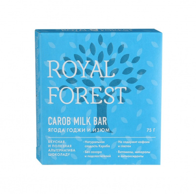 Шоколад Ягоды годжи и изюм ROYAL FOREST CAROB MILK BAR ТрансКэроб